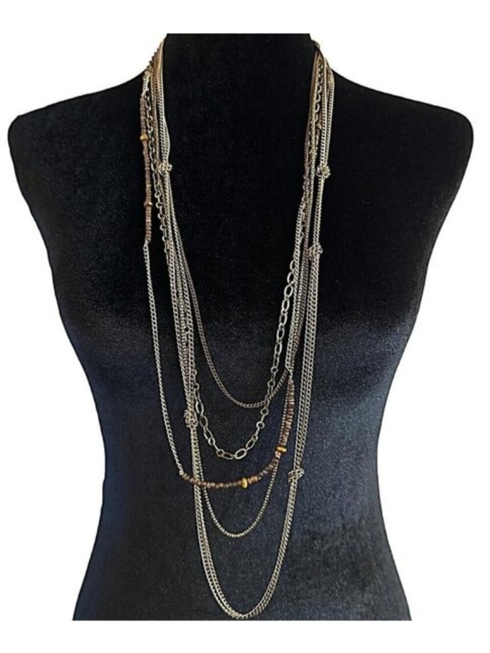 Multi Strand Necklace Gold Tone Beaded 31 Inch Length Boho Style
